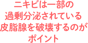 ニキビは一部の過剰分泌されている皮脂腺を破壊するのがポイント